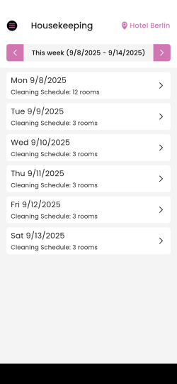 Hotel weekly housekeeping schedule